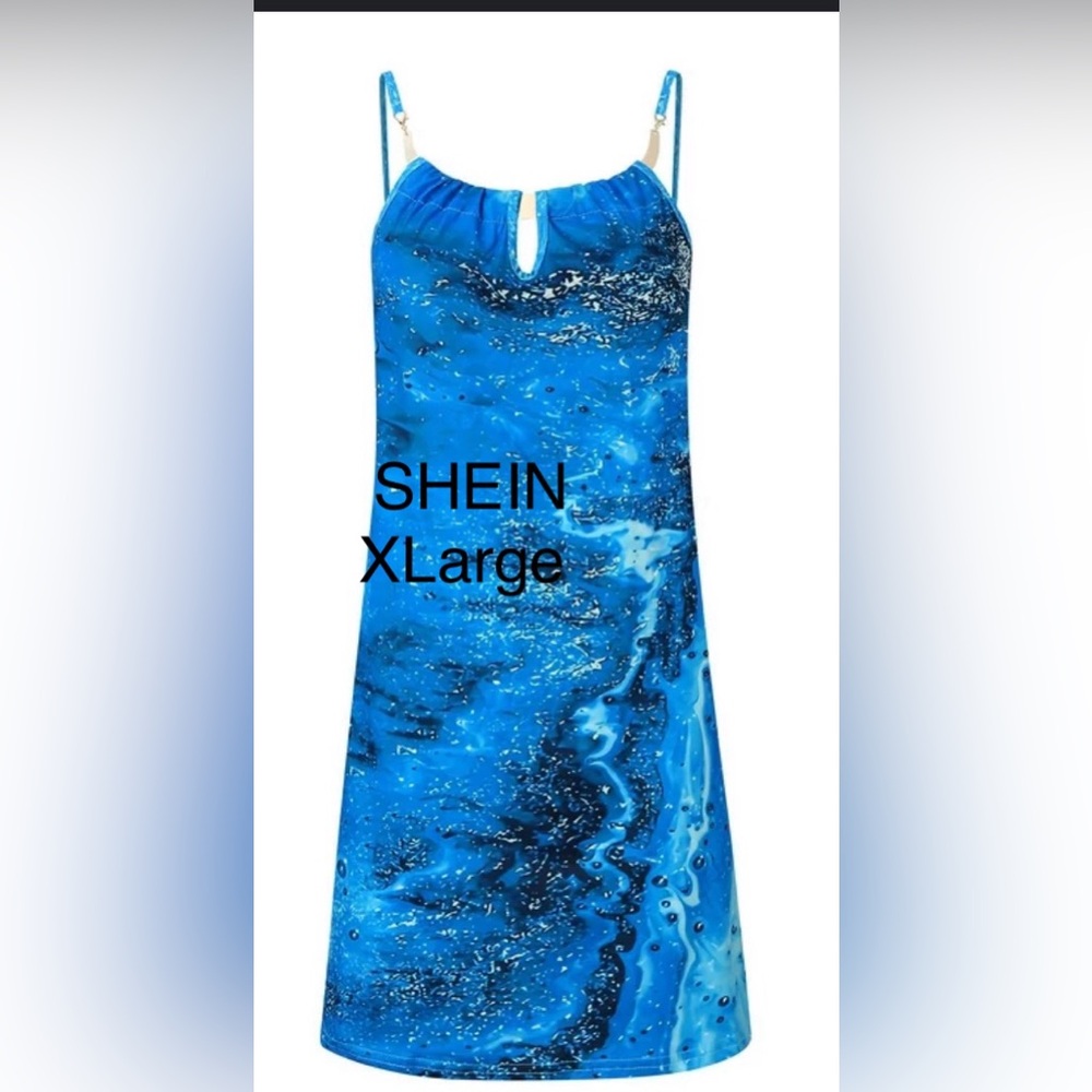 SHEIN Ocean Blue Patterned Dress